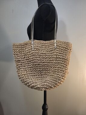 J. Crew Woven Straw Tote with Silver Straps